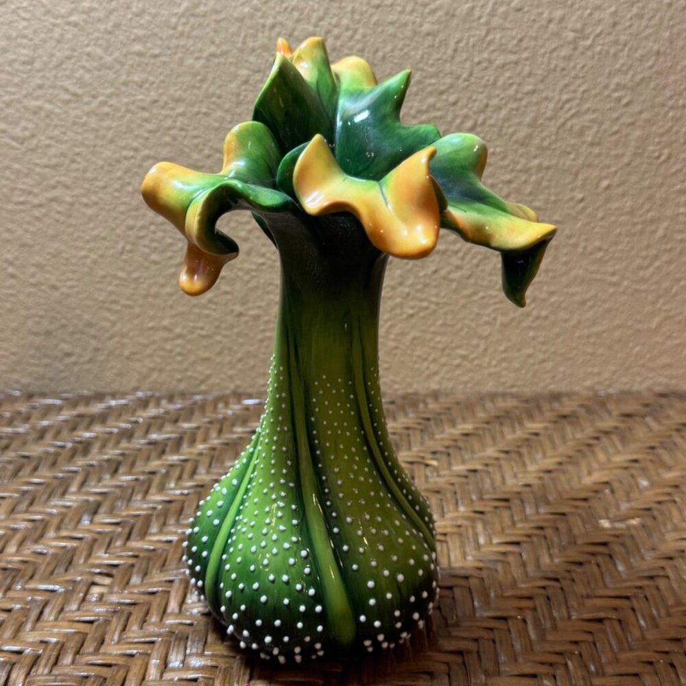 Blue Sky J. McCall Handcrafted  Decorative Vase Floral Green And Yellow